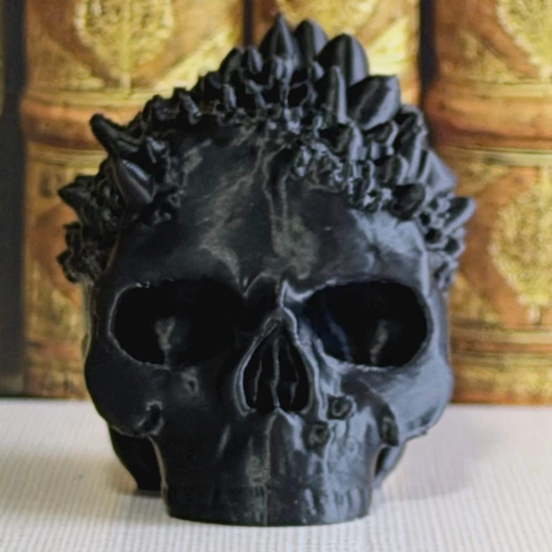 Black Crystal Skull Shelf Decor 3d printed - gothic witchy bookshelf home decor