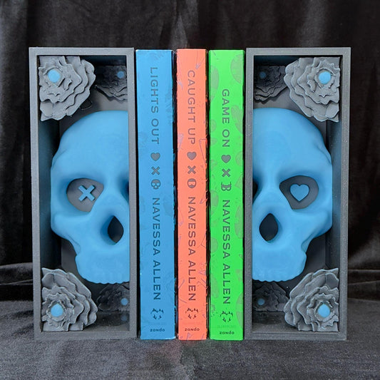 Blue Skull and Roses Book Nook | Dark Romance Bookshelf Decor