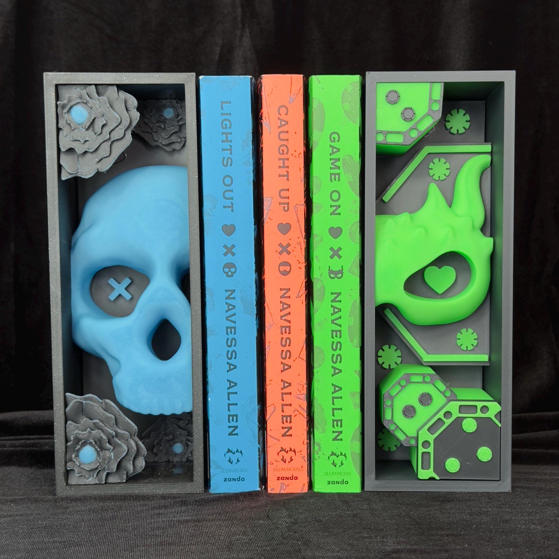 Blue Skull and Roses Book Nook | Dark Romance Bookshelf Decor
