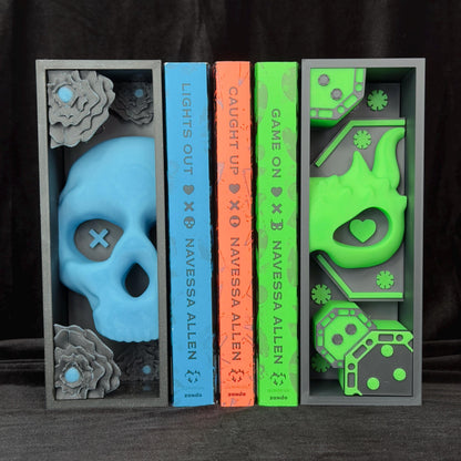 Blue Skull and Roses Book Nook | Dark Romance Bookshelf Decor