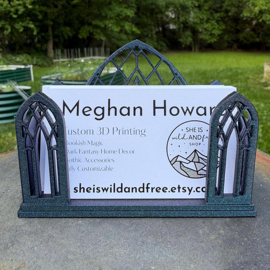 Gothic Cathedral Business Card Holder | Dark Professional Desk Decor | Vendor Market Booth | Custom Card Stand